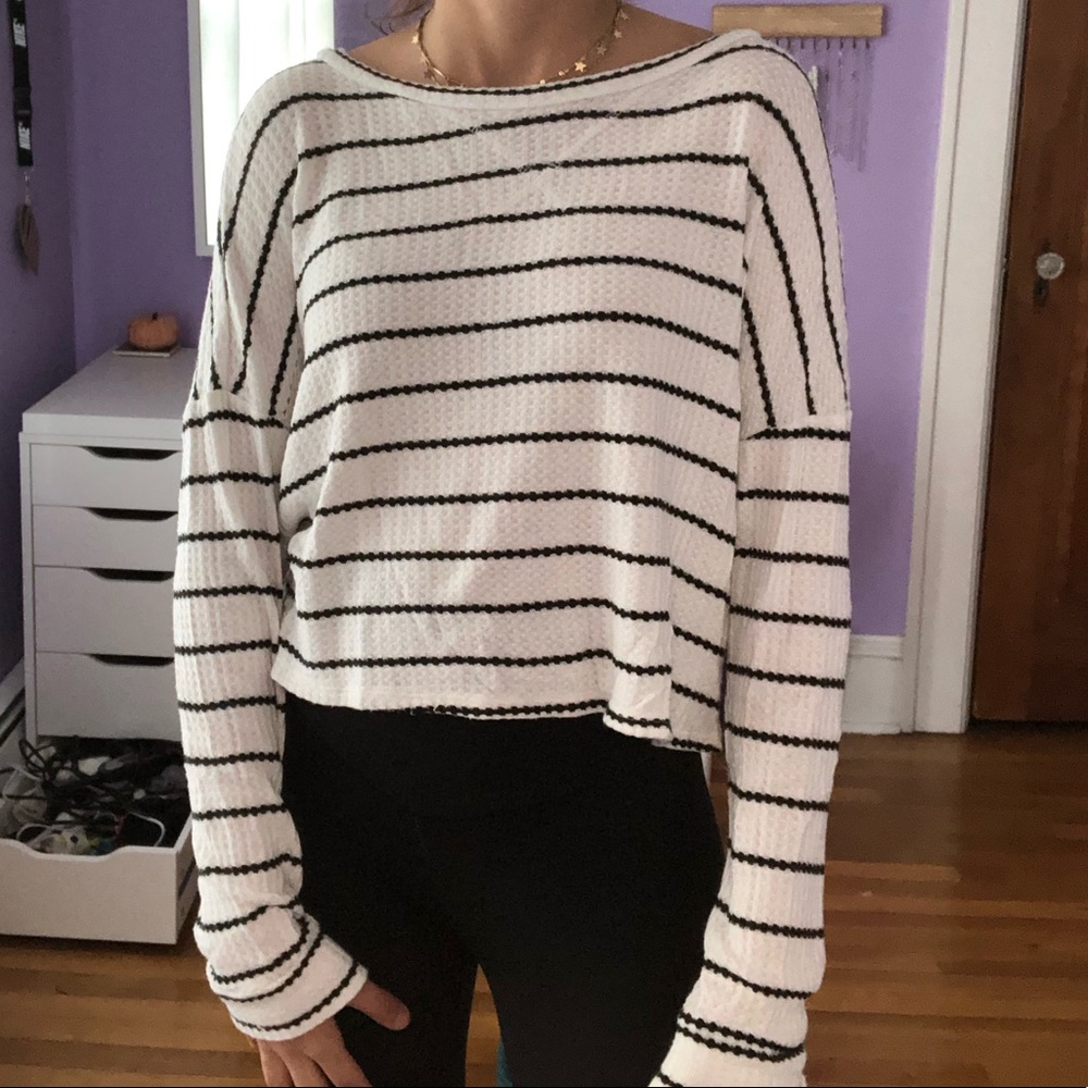 Long Sleeve Black And White Top